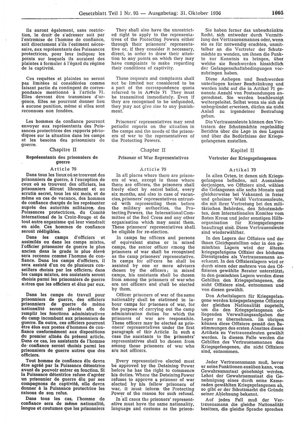 Gesetzblatt (GBl.) der Deutschen Demokratischen Republik (DDR) Teil Ⅰ 1956, Seite 1005 (GBl. DDR Ⅰ 1956, S. 1005)