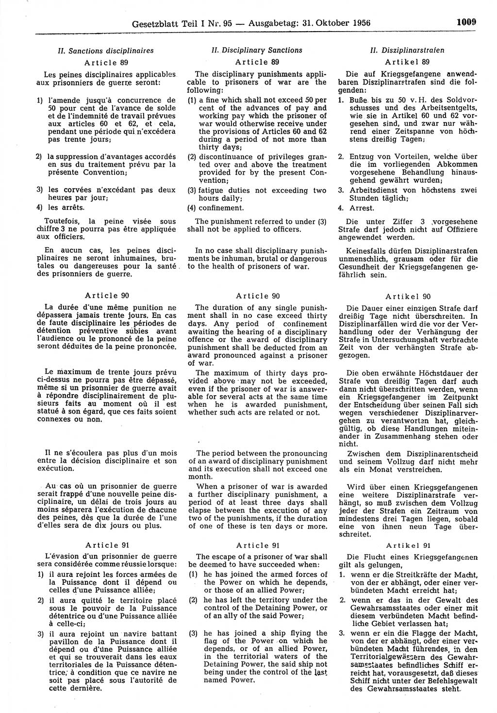 Gesetzblatt (GBl.) der Deutschen Demokratischen Republik (DDR) Teil Ⅰ 1956, Seite 1009 (GBl. DDR Ⅰ 1956, S. 1009)