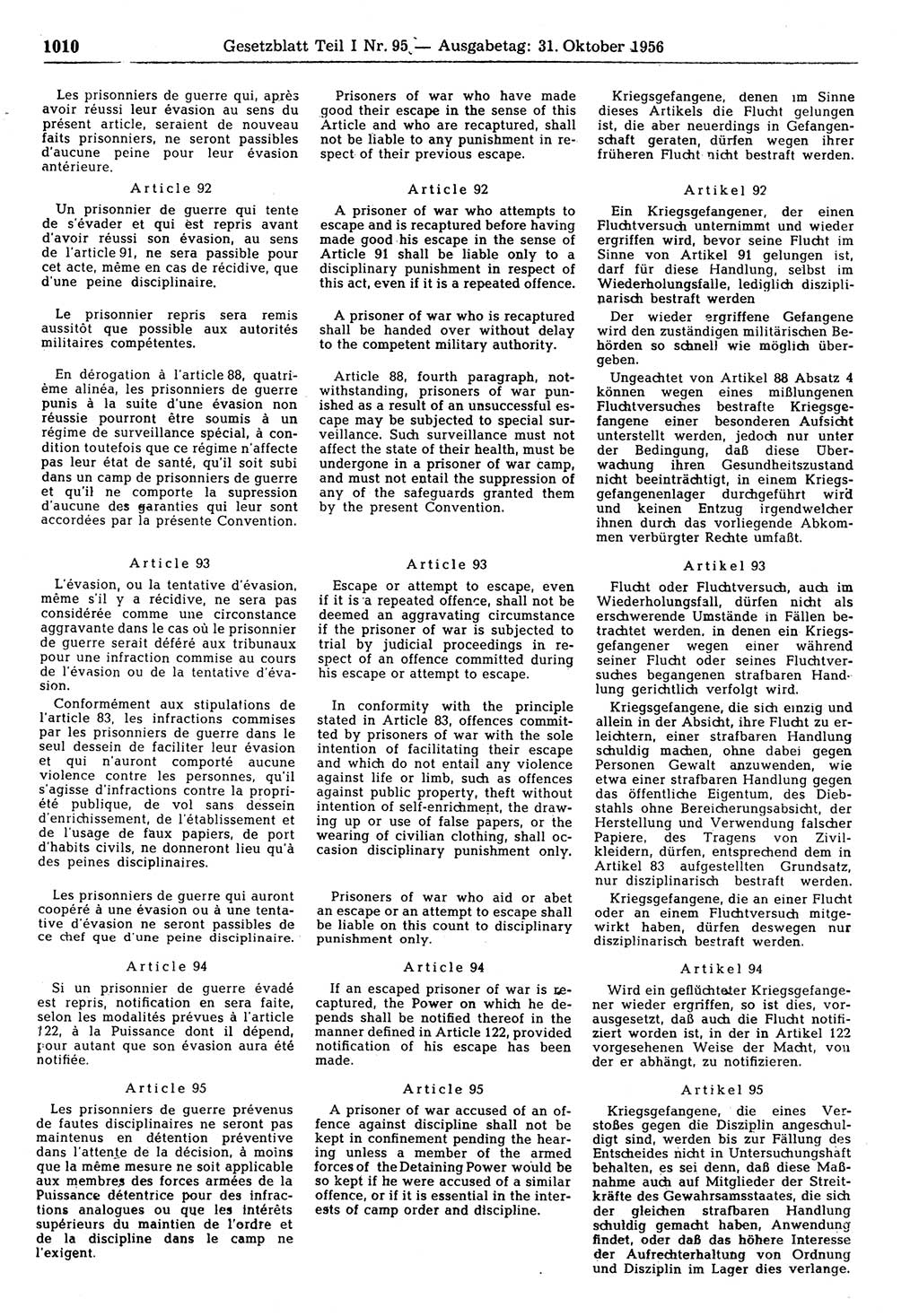 Gesetzblatt (GBl.) der Deutschen Demokratischen Republik (DDR) Teil Ⅰ 1956, Seite 1010 (GBl. DDR Ⅰ 1956, S. 1010)