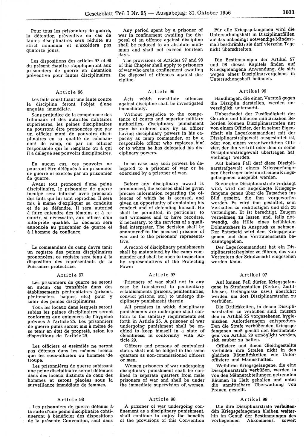 Gesetzblatt (GBl.) der Deutschen Demokratischen Republik (DDR) Teil Ⅰ 1956, Seite 1011 (GBl. DDR Ⅰ 1956, S. 1011)
