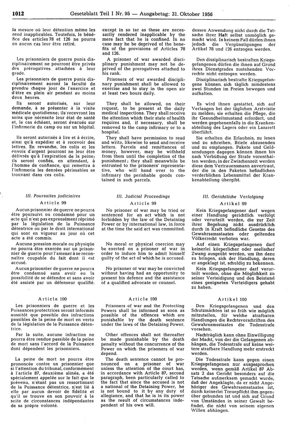 Gesetzblatt (GBl.) der Deutschen Demokratischen Republik (DDR) Teil Ⅰ 1956, Seite 1012 (GBl. DDR Ⅰ 1956, S. 1012)