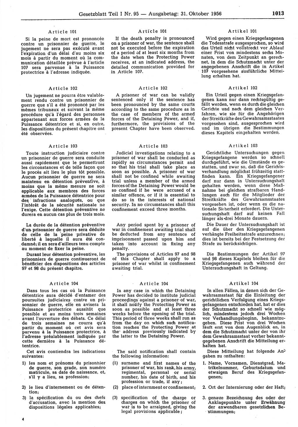 Gesetzblatt (GBl.) der Deutschen Demokratischen Republik (DDR) Teil Ⅰ 1956, Seite 1013 (GBl. DDR Ⅰ 1956, S. 1013)