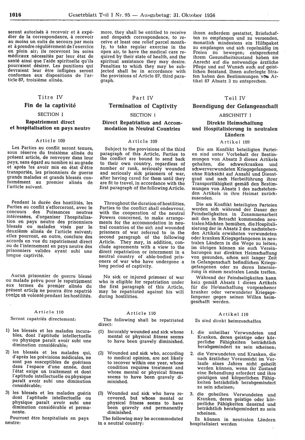 Gesetzblatt (GBl.) der Deutschen Demokratischen Republik (DDR) Teil Ⅰ 1956, Seite 1016 (GBl. DDR Ⅰ 1956, S. 1016)
