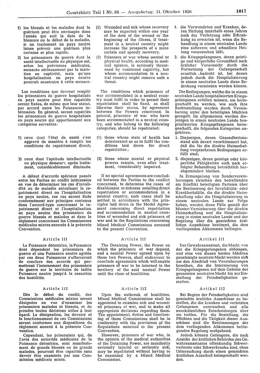 Gesetzblatt (GBl.) der Deutschen Demokratischen Republik (DDR) Teil Ⅰ 1956, Seite 1017 (GBl. DDR Ⅰ 1956, S. 1017)