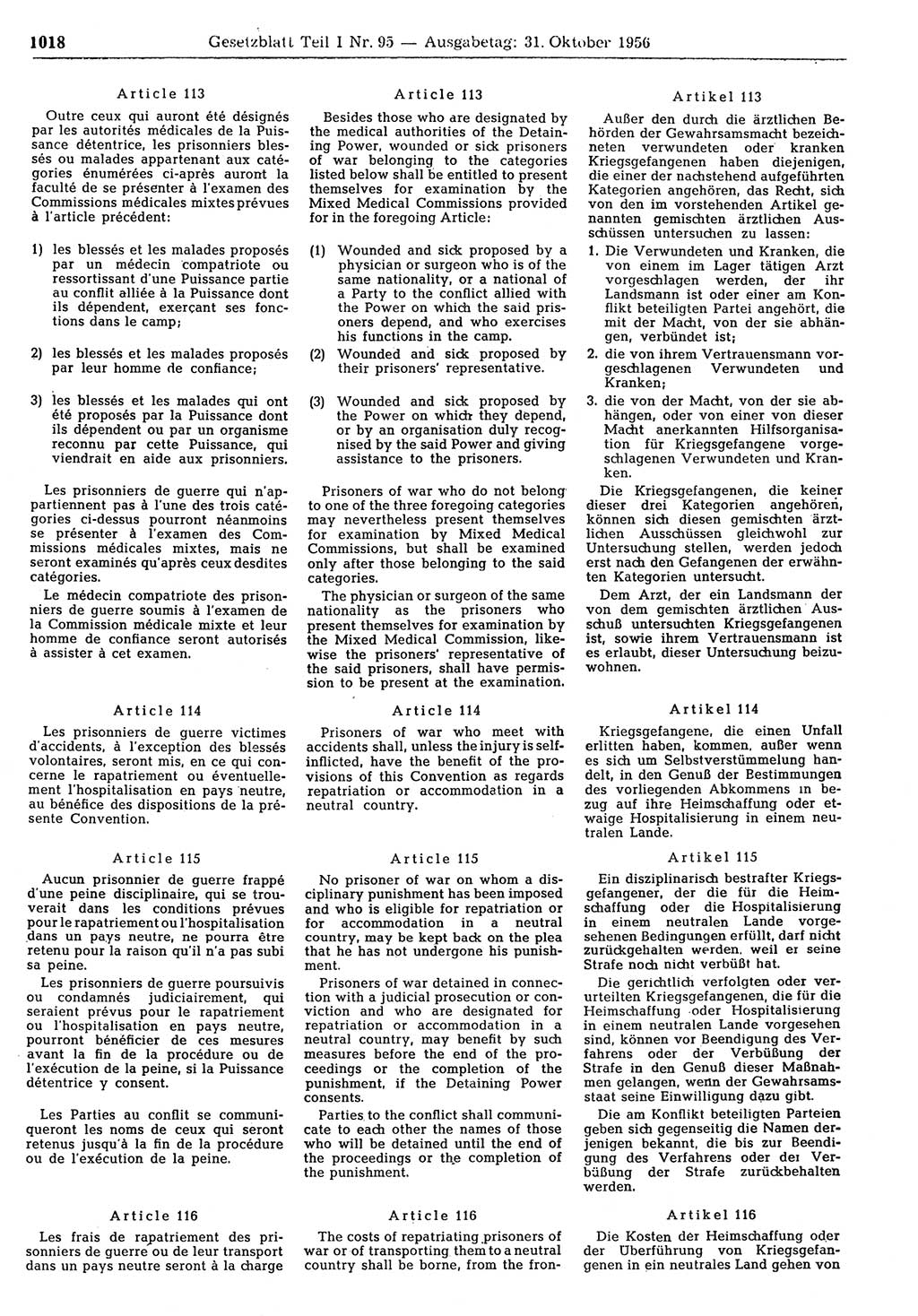 Gesetzblatt (GBl.) der Deutschen Demokratischen Republik (DDR) Teil Ⅰ 1956, Seite 1018 (GBl. DDR Ⅰ 1956, S. 1018)