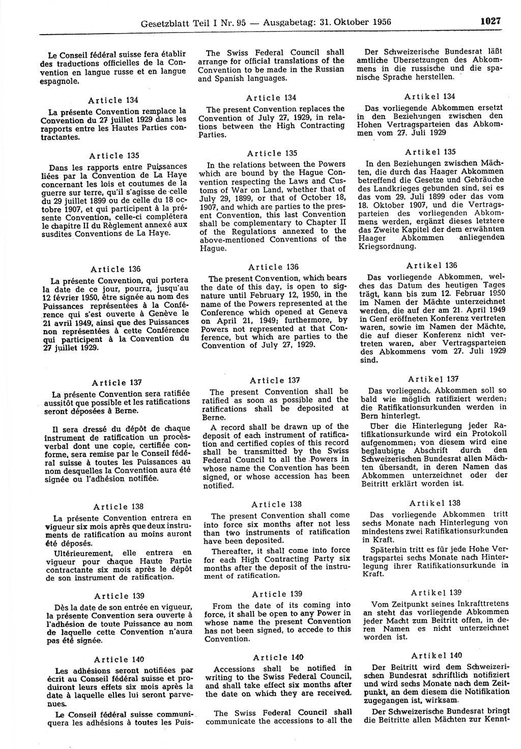 Gesetzblatt (GBl.) der Deutschen Demokratischen Republik (DDR) Teil Ⅰ 1956, Seite 1027 (GBl. DDR Ⅰ 1956, S. 1027)