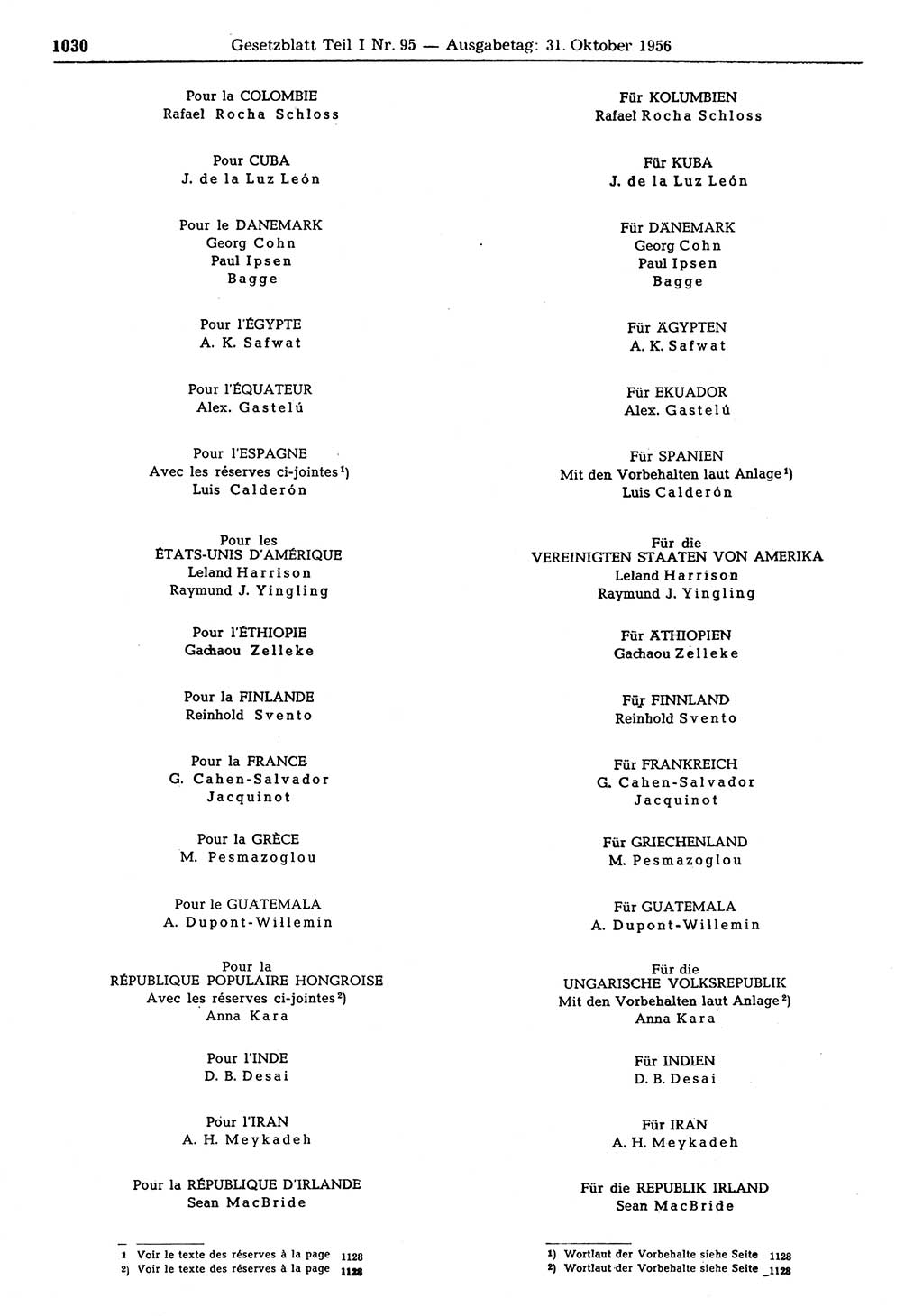 Gesetzblatt (GBl.) der Deutschen Demokratischen Republik (DDR) Teil Ⅰ 1956, Seite 1030 (GBl. DDR Ⅰ 1956, S. 1030)