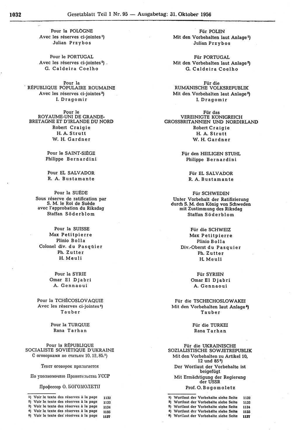 Gesetzblatt (GBl.) der Deutschen Demokratischen Republik (DDR) Teil Ⅰ 1956, Seite 1032 (GBl. DDR Ⅰ 1956, S. 1032)