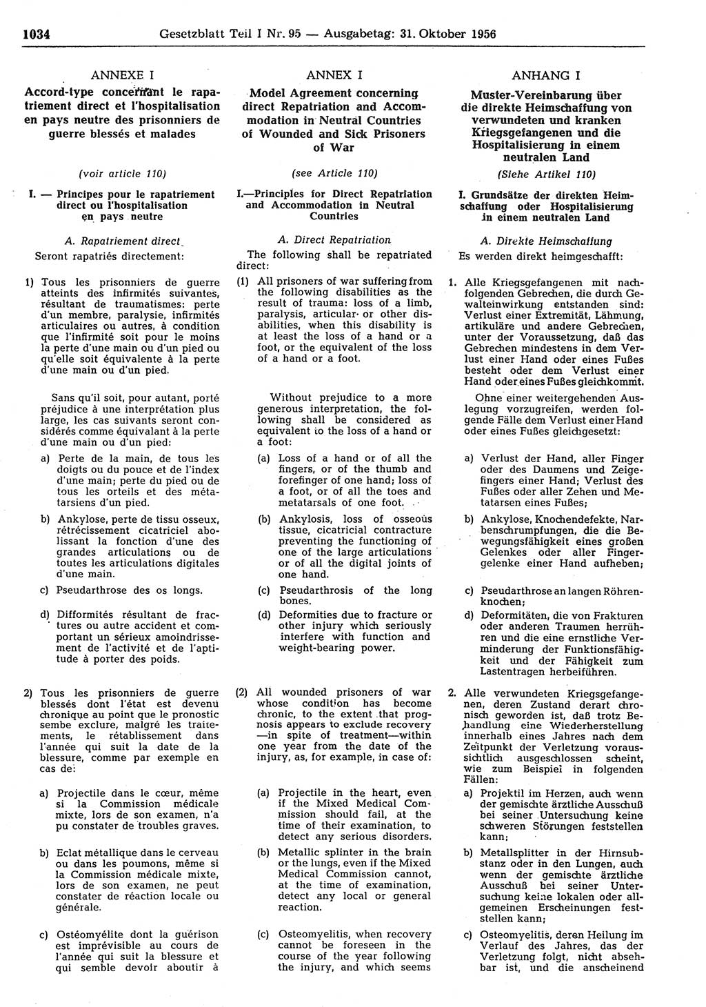 Gesetzblatt (GBl.) der Deutschen Demokratischen Republik (DDR) Teil Ⅰ 1956, Seite 1034 (GBl. DDR Ⅰ 1956, S. 1034)