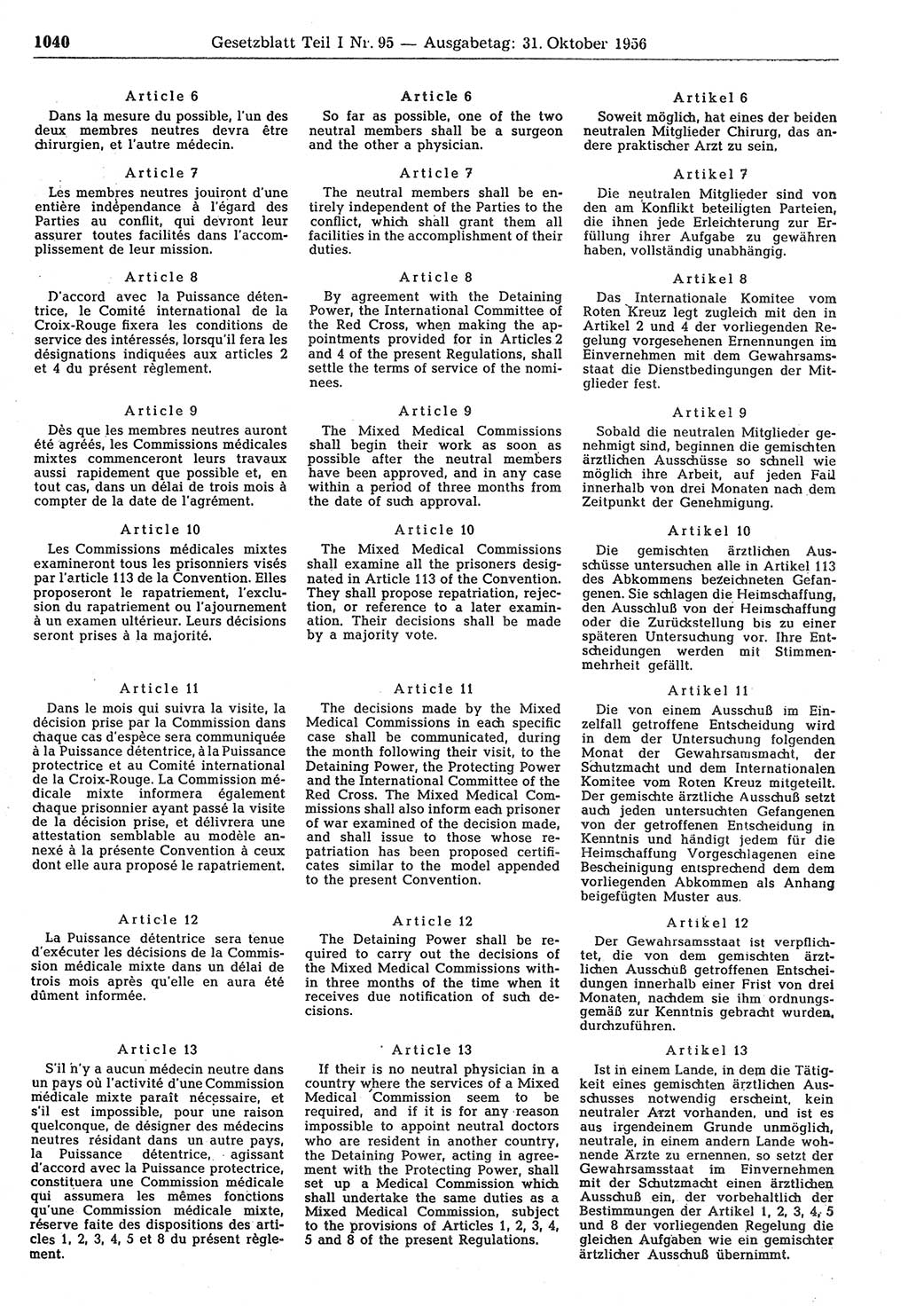 Gesetzblatt (GBl.) der Deutschen Demokratischen Republik (DDR) Teil Ⅰ 1956, Seite 1040 (GBl. DDR Ⅰ 1956, S. 1040)