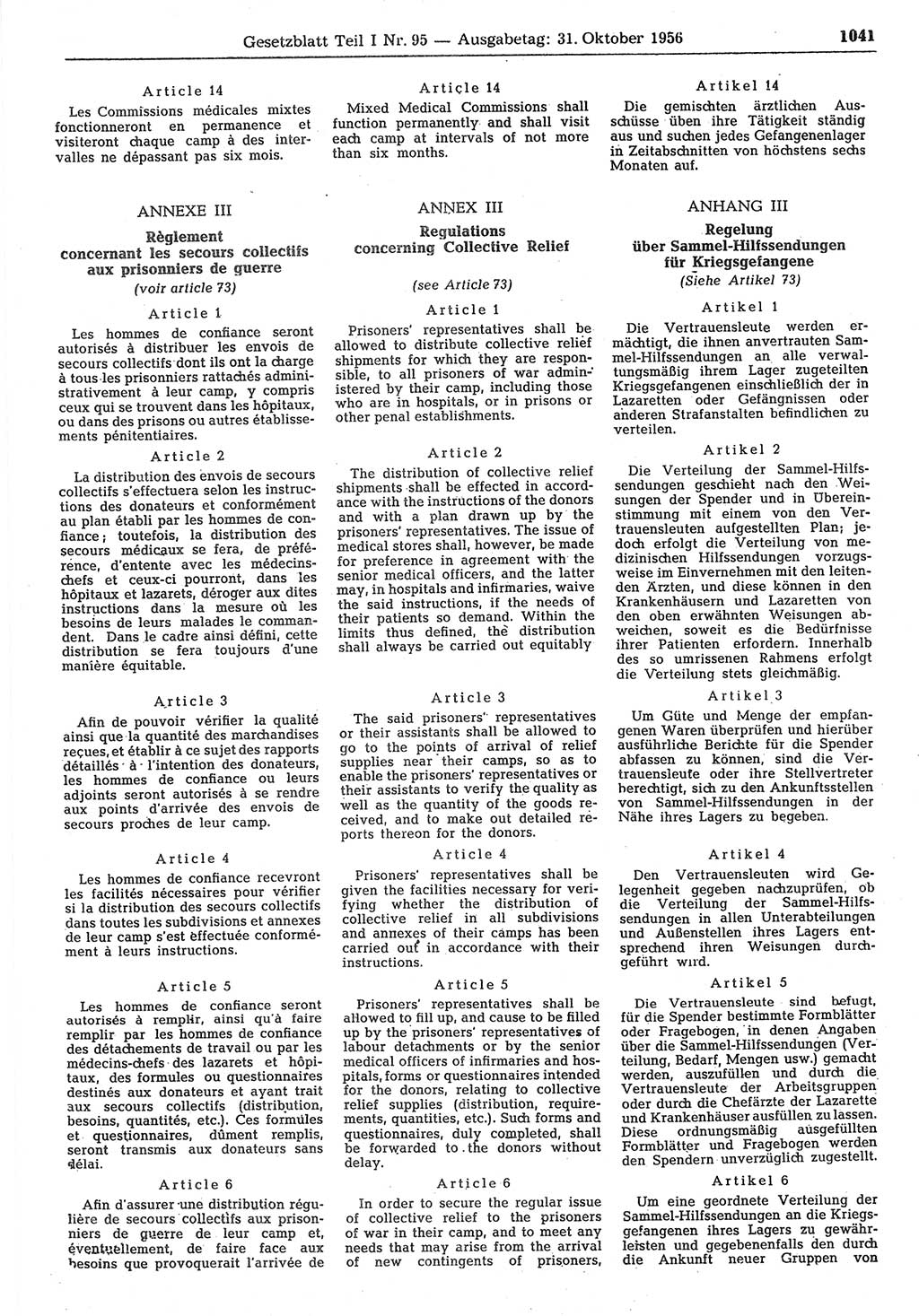 Gesetzblatt (GBl.) der Deutschen Demokratischen Republik (DDR) Teil Ⅰ 1956, Seite 1041 (GBl. DDR Ⅰ 1956, S. 1041)