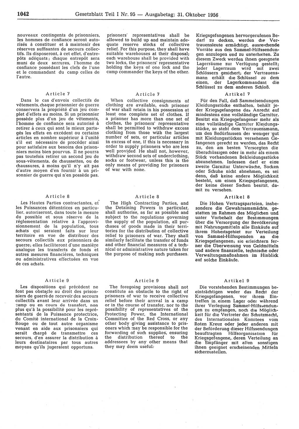 Gesetzblatt (GBl.) der Deutschen Demokratischen Republik (DDR) Teil Ⅰ 1956, Seite 1042 (GBl. DDR Ⅰ 1956, S. 1042)