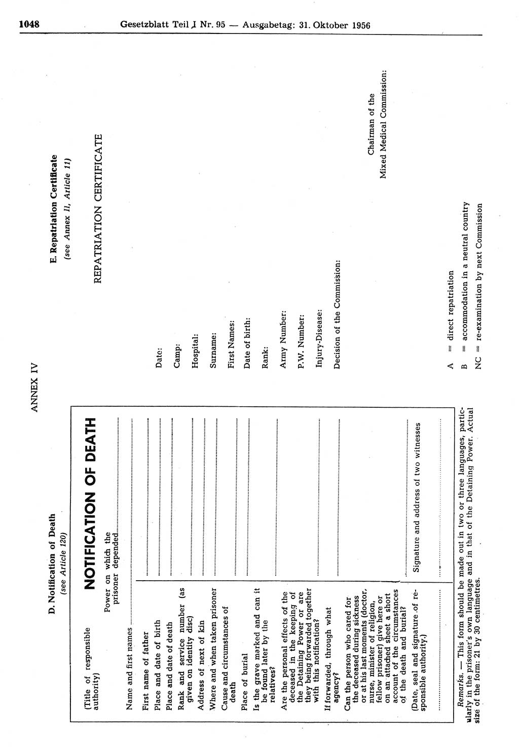 Gesetzblatt (GBl.) der Deutschen Demokratischen Republik (DDR) Teil Ⅰ 1956, Seite 1048 (GBl. DDR Ⅰ 1956, S. 1048)