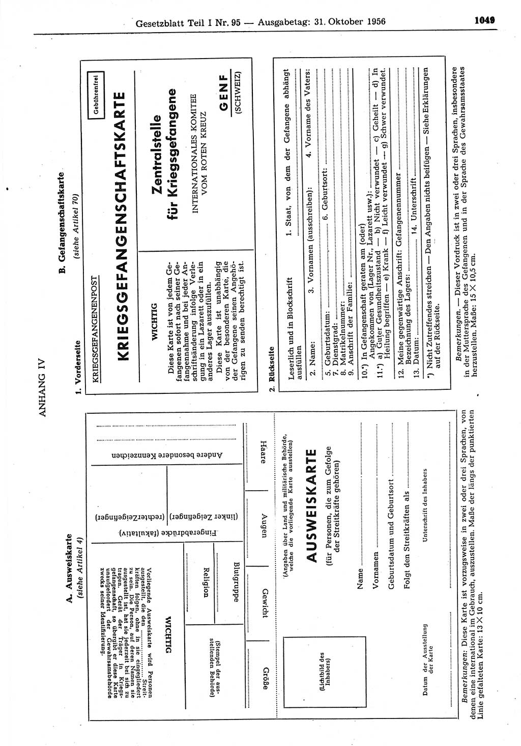 Gesetzblatt (GBl.) der Deutschen Demokratischen Republik (DDR) Teil Ⅰ 1956, Seite 1049 (GBl. DDR Ⅰ 1956, S. 1049)