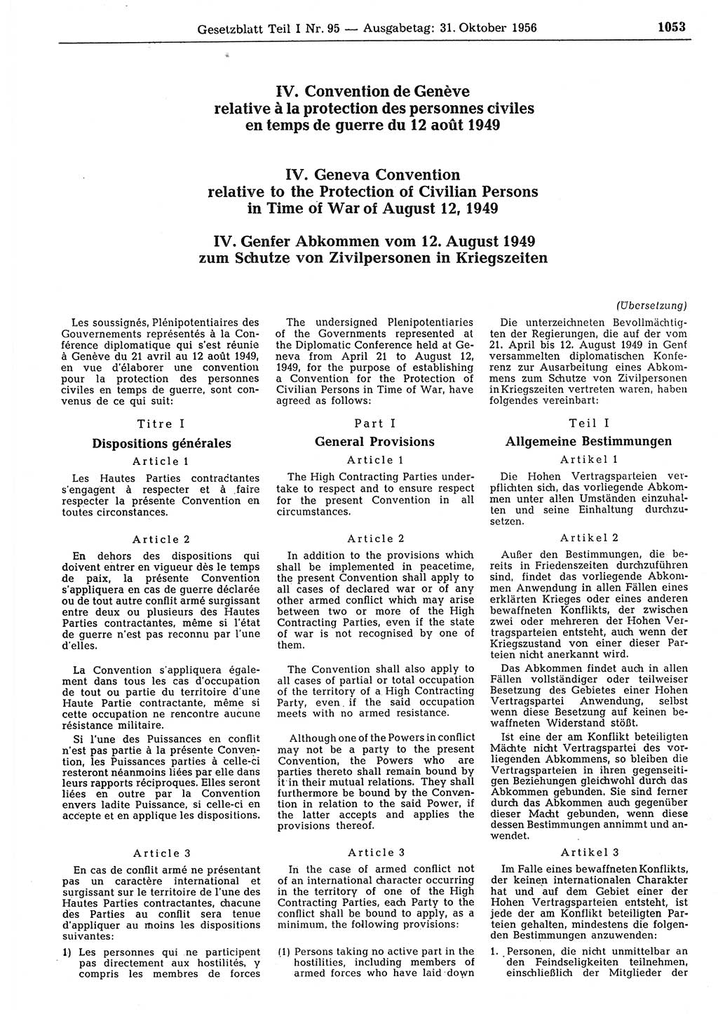 Gesetzblatt (GBl.) der Deutschen Demokratischen Republik (DDR) Teil Ⅰ 1956, Seite 1053 (GBl. DDR Ⅰ 1956, S. 1053)
