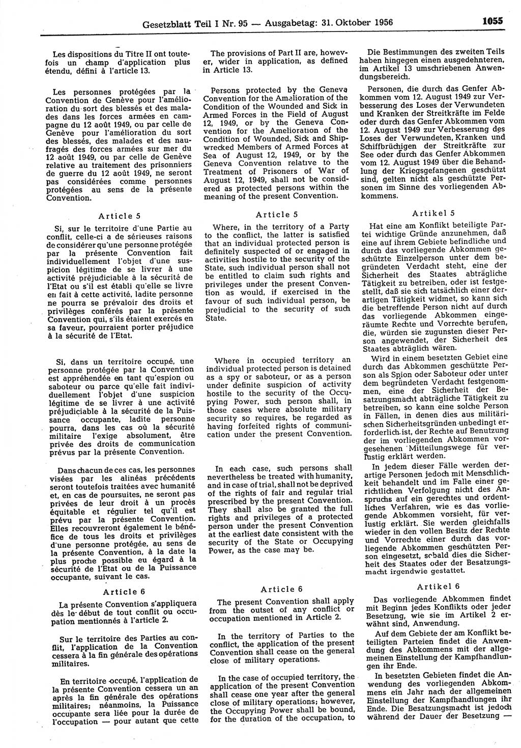 Gesetzblatt (GBl.) der Deutschen Demokratischen Republik (DDR) Teil Ⅰ 1956, Seite 1055 (GBl. DDR Ⅰ 1956, S. 1055)
