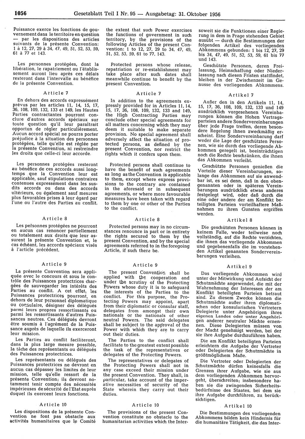Gesetzblatt (GBl.) der Deutschen Demokratischen Republik (DDR) Teil Ⅰ 1956, Seite 1056 (GBl. DDR Ⅰ 1956, S. 1056)