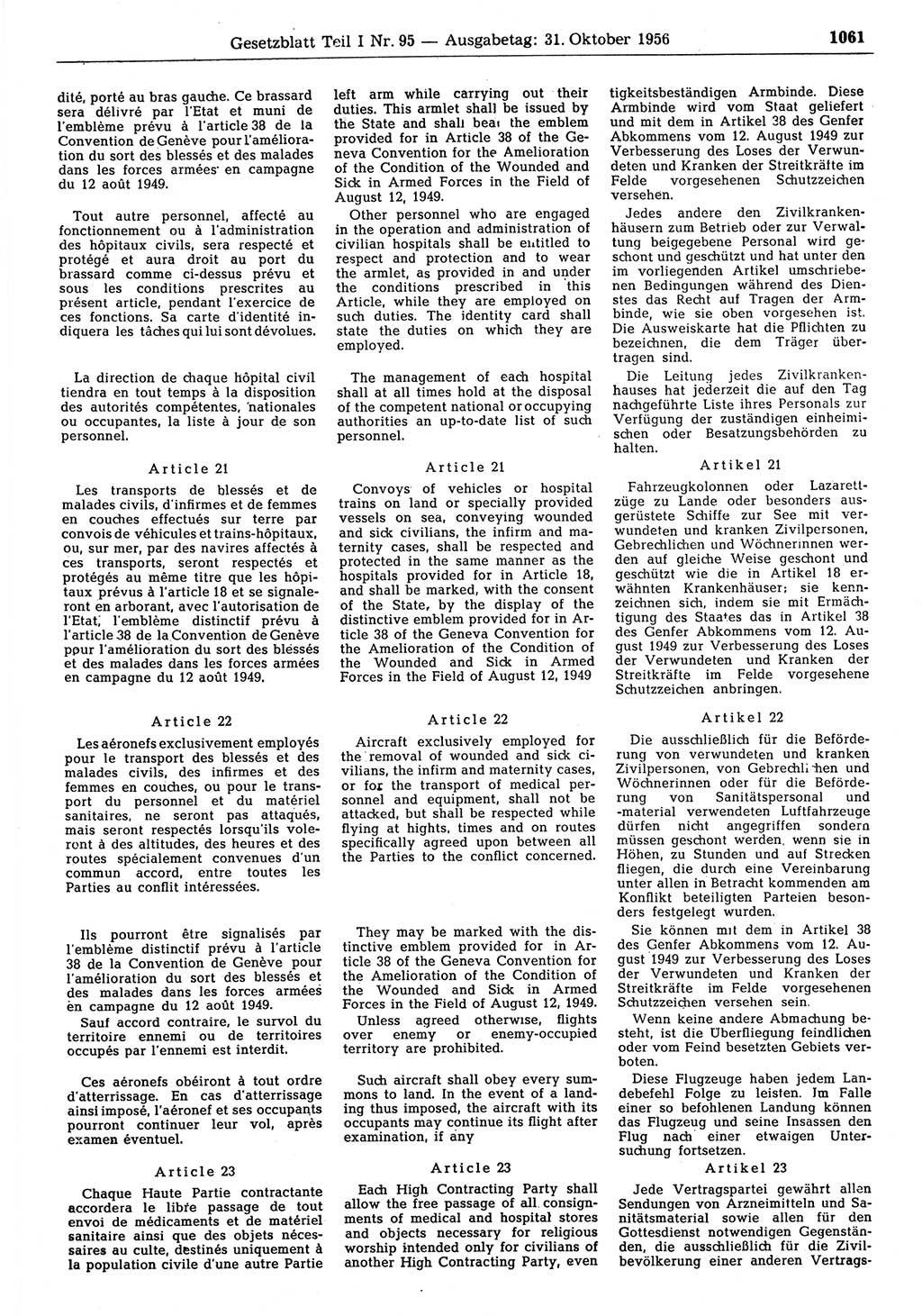 Gesetzblatt (GBl.) der Deutschen Demokratischen Republik (DDR) Teil Ⅰ 1956, Seite 1061 (GBl. DDR Ⅰ 1956, S. 1061)
