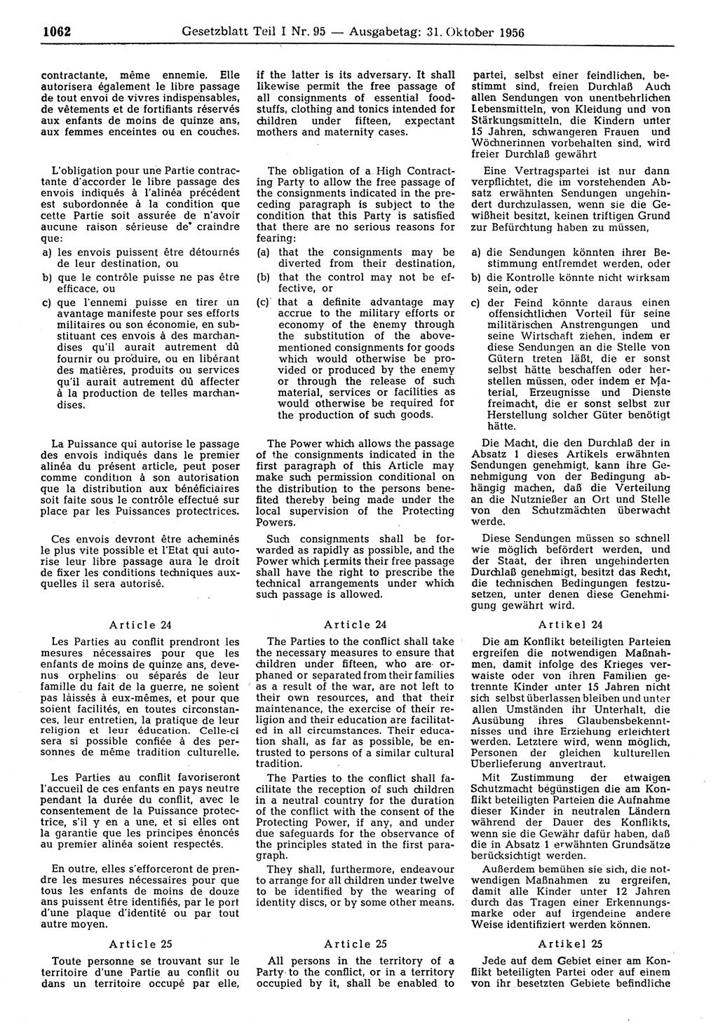 Gesetzblatt (GBl.) der Deutschen Demokratischen Republik (DDR) Teil Ⅰ 1956, Seite 1062 (GBl. DDR Ⅰ 1956, S. 1062)