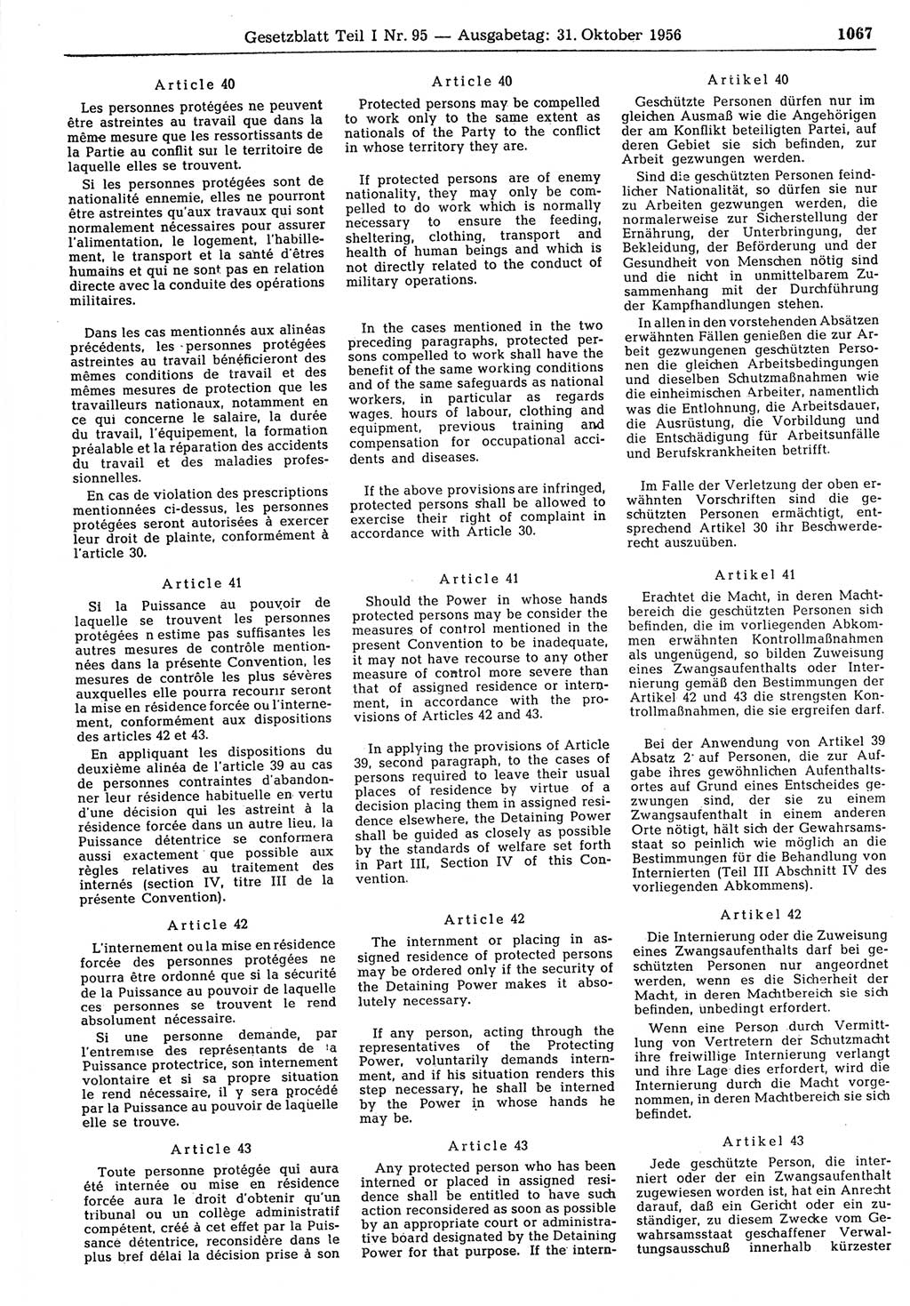 Gesetzblatt (GBl.) der Deutschen Demokratischen Republik (DDR) Teil Ⅰ 1956, Seite 1067 (GBl. DDR Ⅰ 1956, S. 1067)