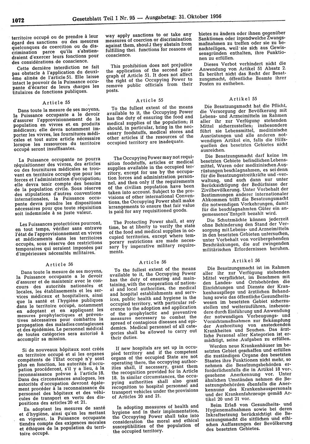 Gesetzblatt (GBl.) der Deutschen Demokratischen Republik (DDR) Teil Ⅰ 1956, Seite 1072 (GBl. DDR Ⅰ 1956, S. 1072)