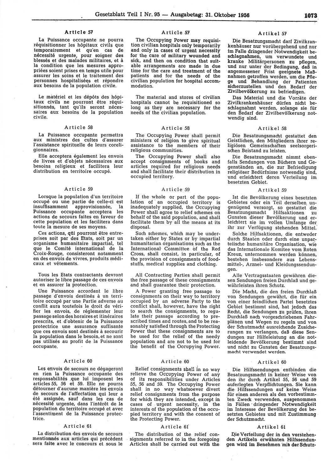 Gesetzblatt (GBl.) der Deutschen Demokratischen Republik (DDR) Teil Ⅰ 1956, Seite 1073 (GBl. DDR Ⅰ 1956, S. 1073)