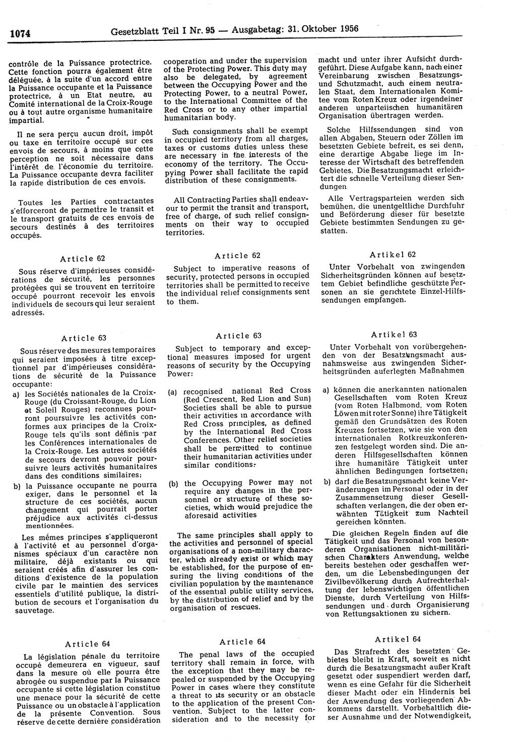 Gesetzblatt (GBl.) der Deutschen Demokratischen Republik (DDR) Teil Ⅰ 1956, Seite 1074 (GBl. DDR Ⅰ 1956, S. 1074)