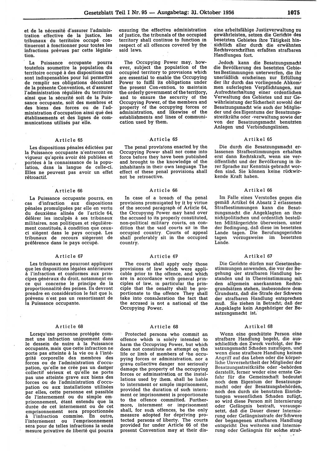 Gesetzblatt (GBl.) der Deutschen Demokratischen Republik (DDR) Teil Ⅰ 1956, Seite 1075 (GBl. DDR Ⅰ 1956, S. 1075)