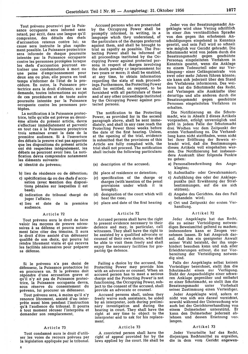 Gesetzblatt (GBl.) der Deutschen Demokratischen Republik (DDR) Teil Ⅰ 1956, Seite 1077 (GBl. DDR Ⅰ 1956, S. 1077)