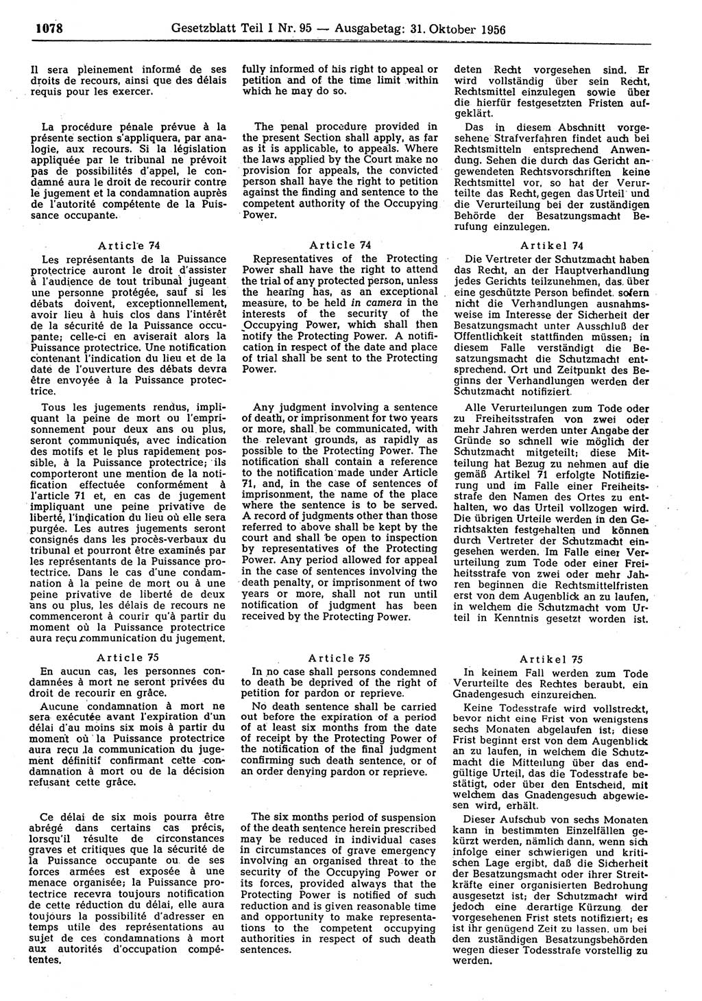 Gesetzblatt (GBl.) der Deutschen Demokratischen Republik (DDR) Teil Ⅰ 1956, Seite 1078 (GBl. DDR Ⅰ 1956, S. 1078)