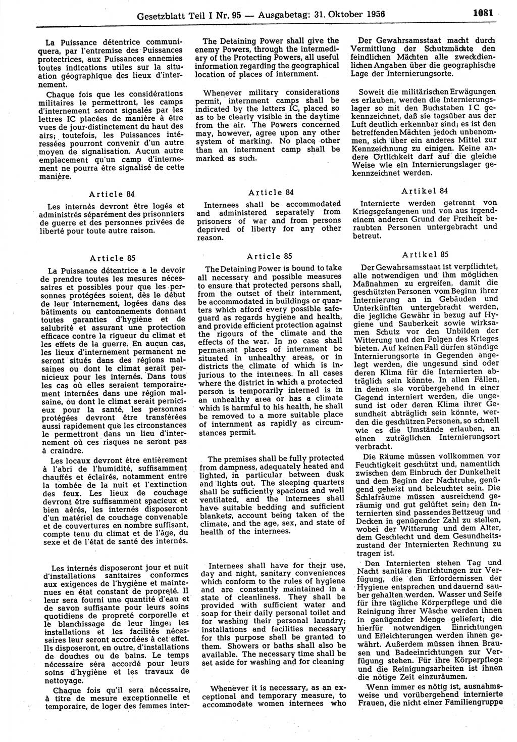 Gesetzblatt (GBl.) der Deutschen Demokratischen Republik (DDR) Teil Ⅰ 1956, Seite 1081 (GBl. DDR Ⅰ 1956, S. 1081)