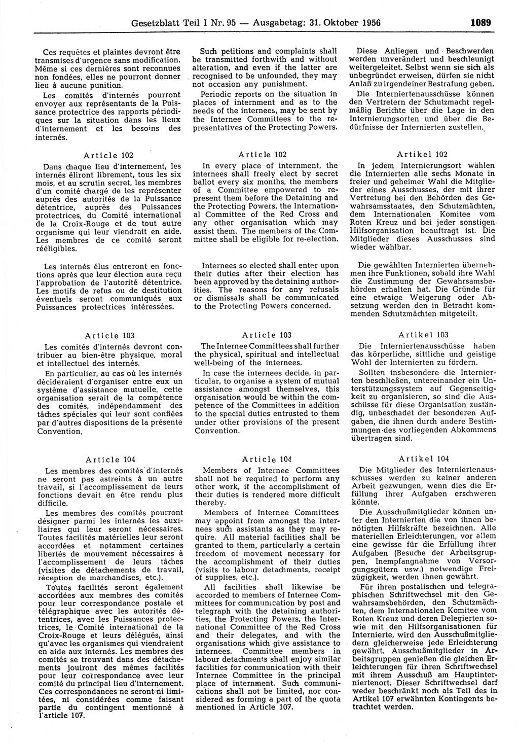 Gesetzblatt (GBl.) der Deutschen Demokratischen Republik (DDR) Teil Ⅰ 1956, Seite 1089 (GBl. DDR Ⅰ 1956, S. 1089)