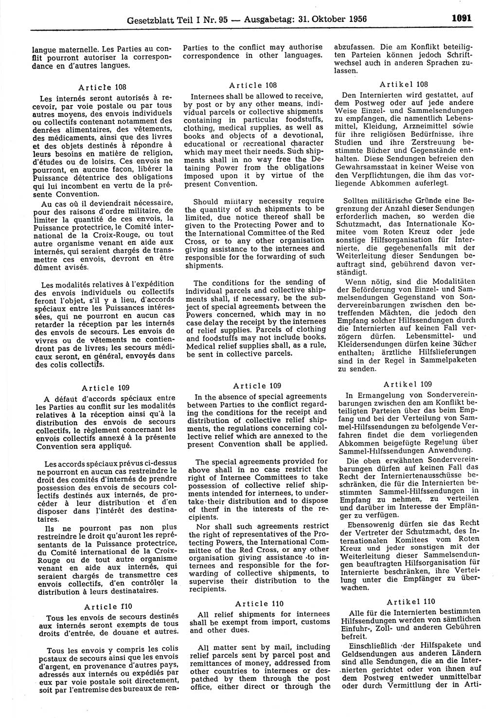 Gesetzblatt (GBl.) der Deutschen Demokratischen Republik (DDR) Teil Ⅰ 1956, Seite 1091 (GBl. DDR Ⅰ 1956, S. 1091)