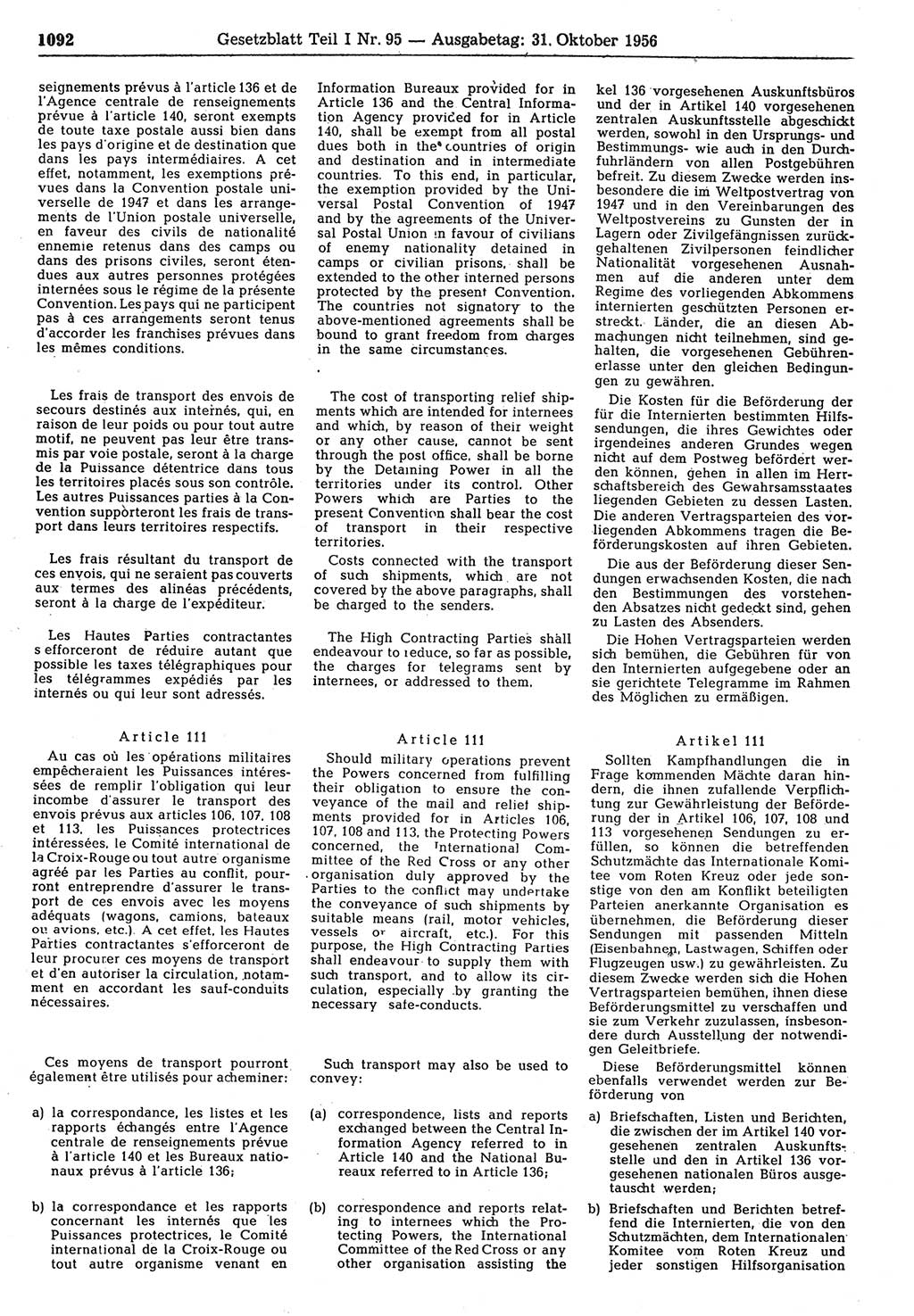 Gesetzblatt (GBl.) der Deutschen Demokratischen Republik (DDR) Teil Ⅰ 1956, Seite 1092 (GBl. DDR Ⅰ 1956, S. 1092)