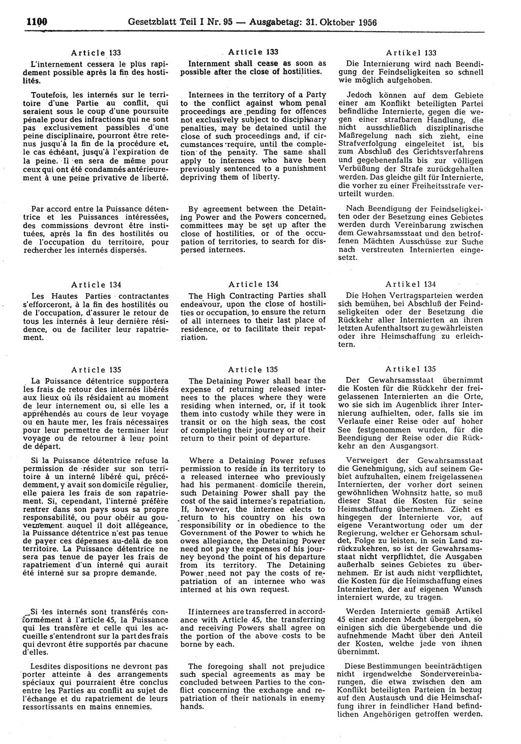 Gesetzblatt (GBl.) der Deutschen Demokratischen Republik (DDR) Teil Ⅰ 1956, Seite 1100 (GBl. DDR Ⅰ 1956, S. 1100)