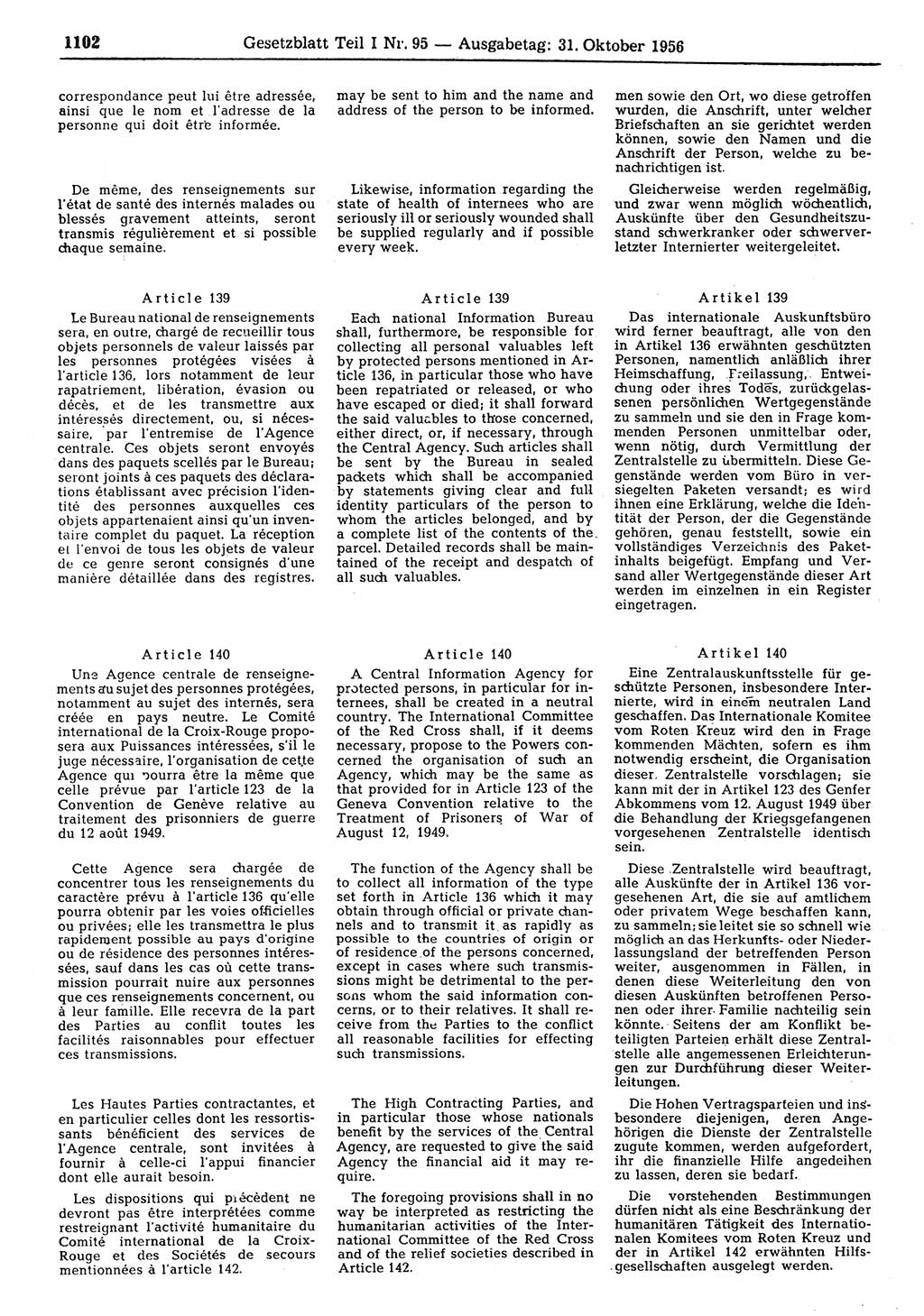Gesetzblatt (GBl.) der Deutschen Demokratischen Republik (DDR) Teil Ⅰ 1956, Seite 1102 (GBl. DDR Ⅰ 1956, S. 1102)