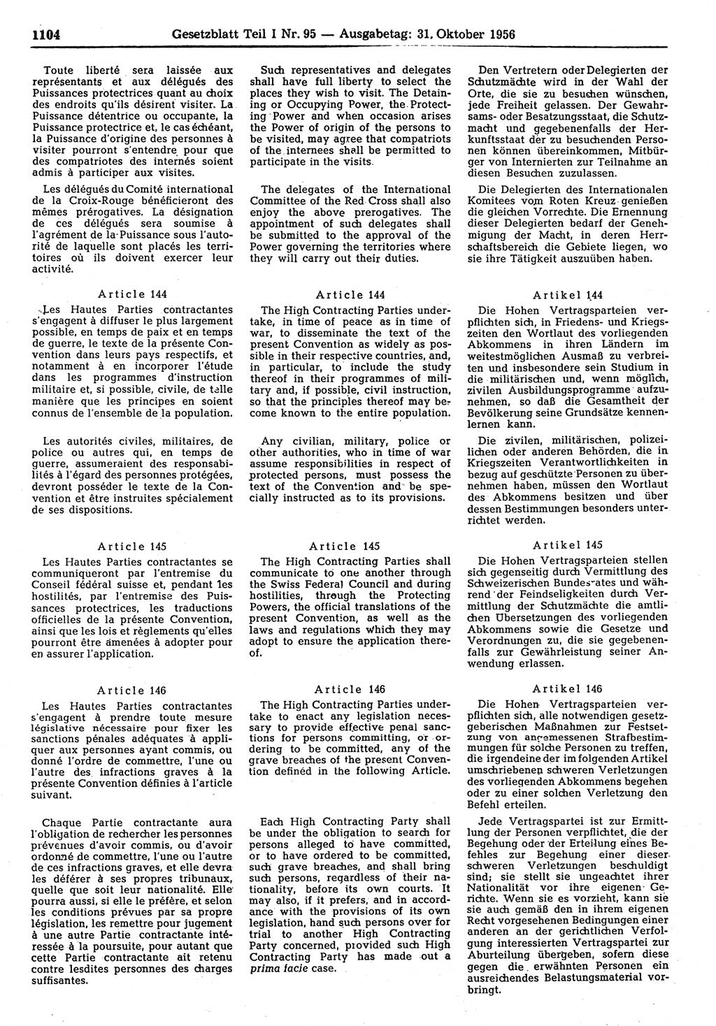 Gesetzblatt (GBl.) der Deutschen Demokratischen Republik (DDR) Teil Ⅰ 1956, Seite 1104 (GBl. DDR Ⅰ 1956, S. 1104)