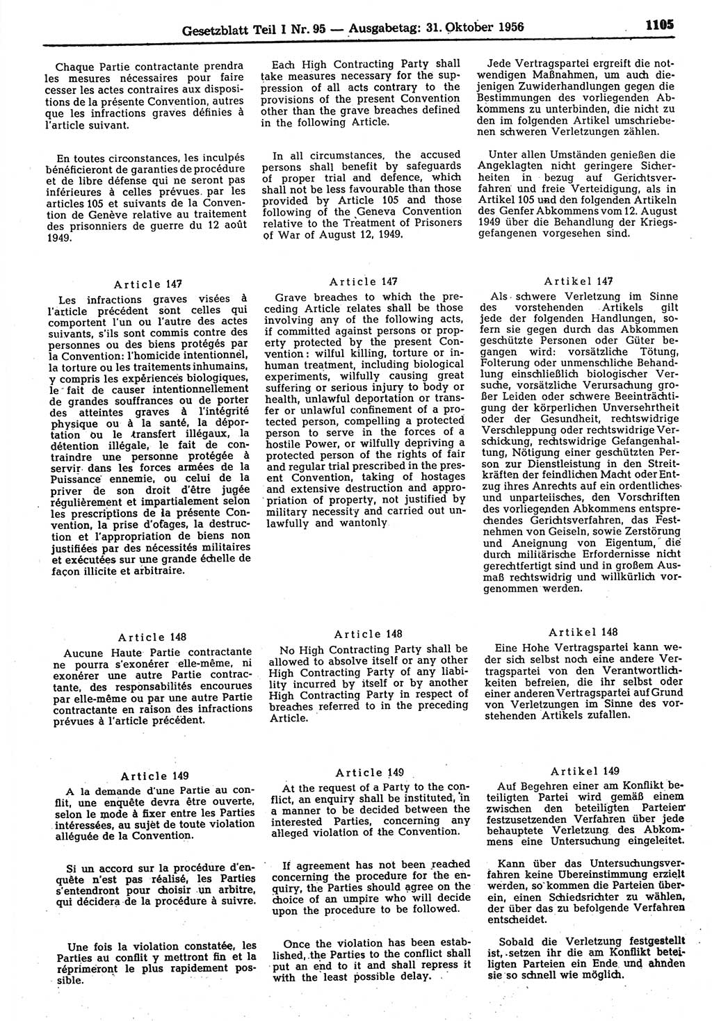 Gesetzblatt (GBl.) der Deutschen Demokratischen Republik (DDR) Teil Ⅰ 1956, Seite 1105 (GBl. DDR Ⅰ 1956, S. 1105)