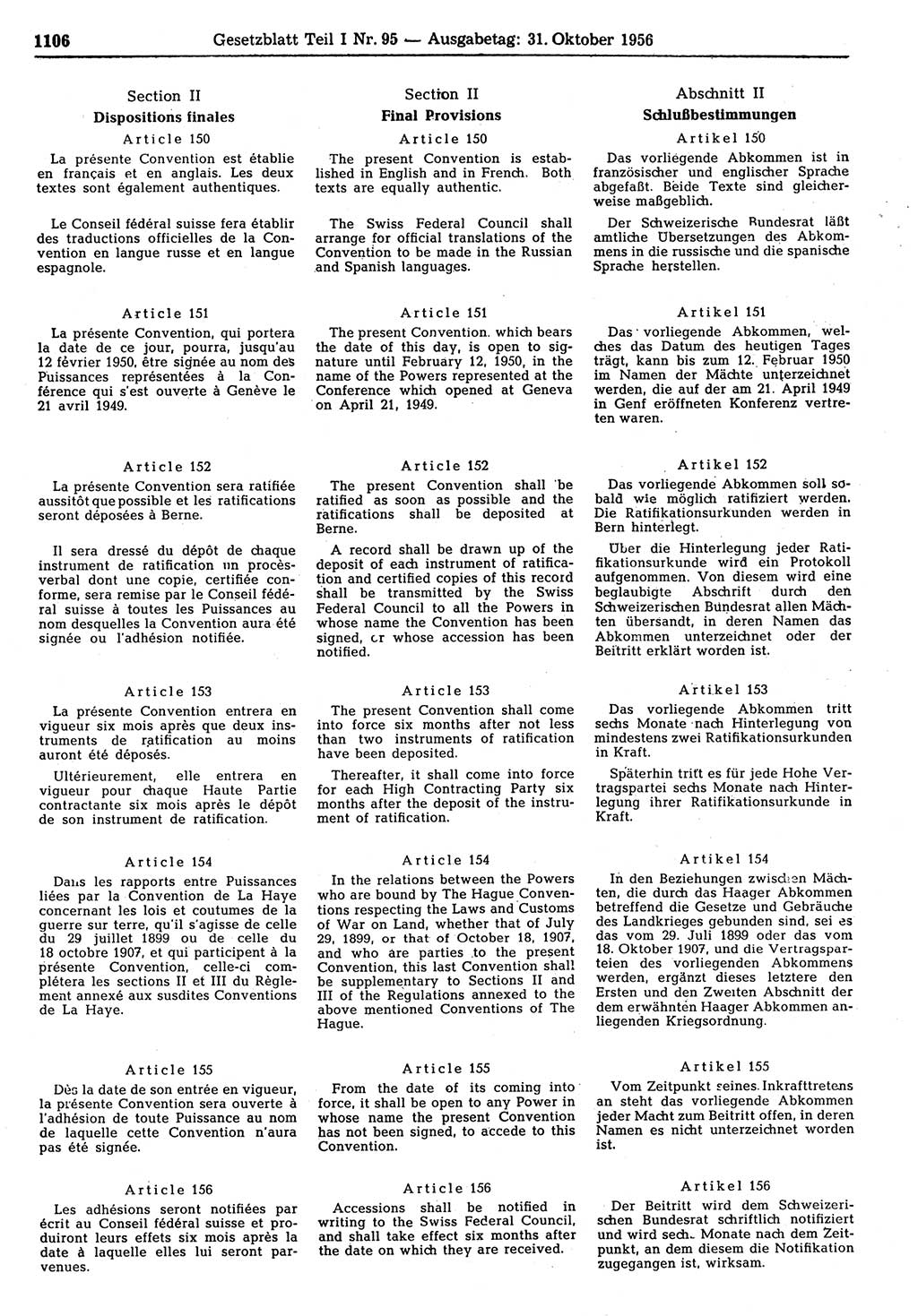 Gesetzblatt (GBl.) der Deutschen Demokratischen Republik (DDR) Teil Ⅰ 1956, Seite 1106 (GBl. DDR Ⅰ 1956, S. 1106)