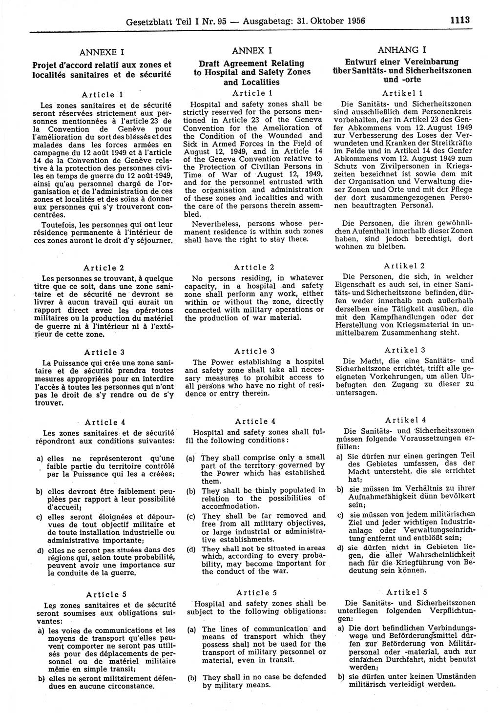 Gesetzblatt (GBl.) der Deutschen Demokratischen Republik (DDR) Teil Ⅰ 1956, Seite 1113 (GBl. DDR Ⅰ 1956, S. 1113)