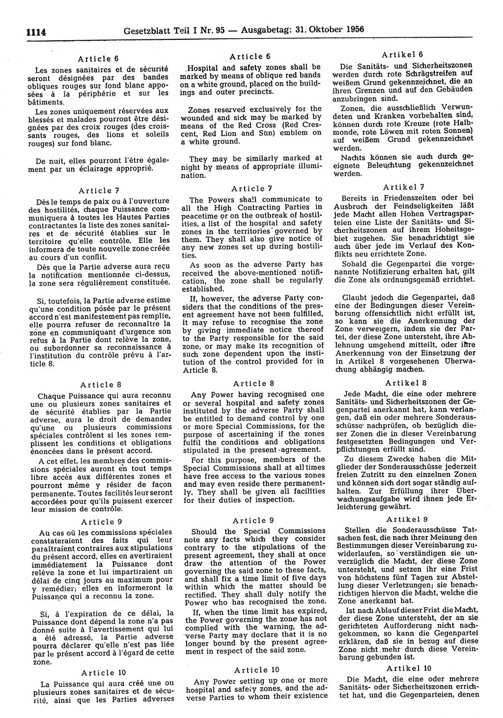 Gesetzblatt (GBl.) der Deutschen Demokratischen Republik (DDR) Teil Ⅰ 1956, Seite 1114 (GBl. DDR Ⅰ 1956, S. 1114)