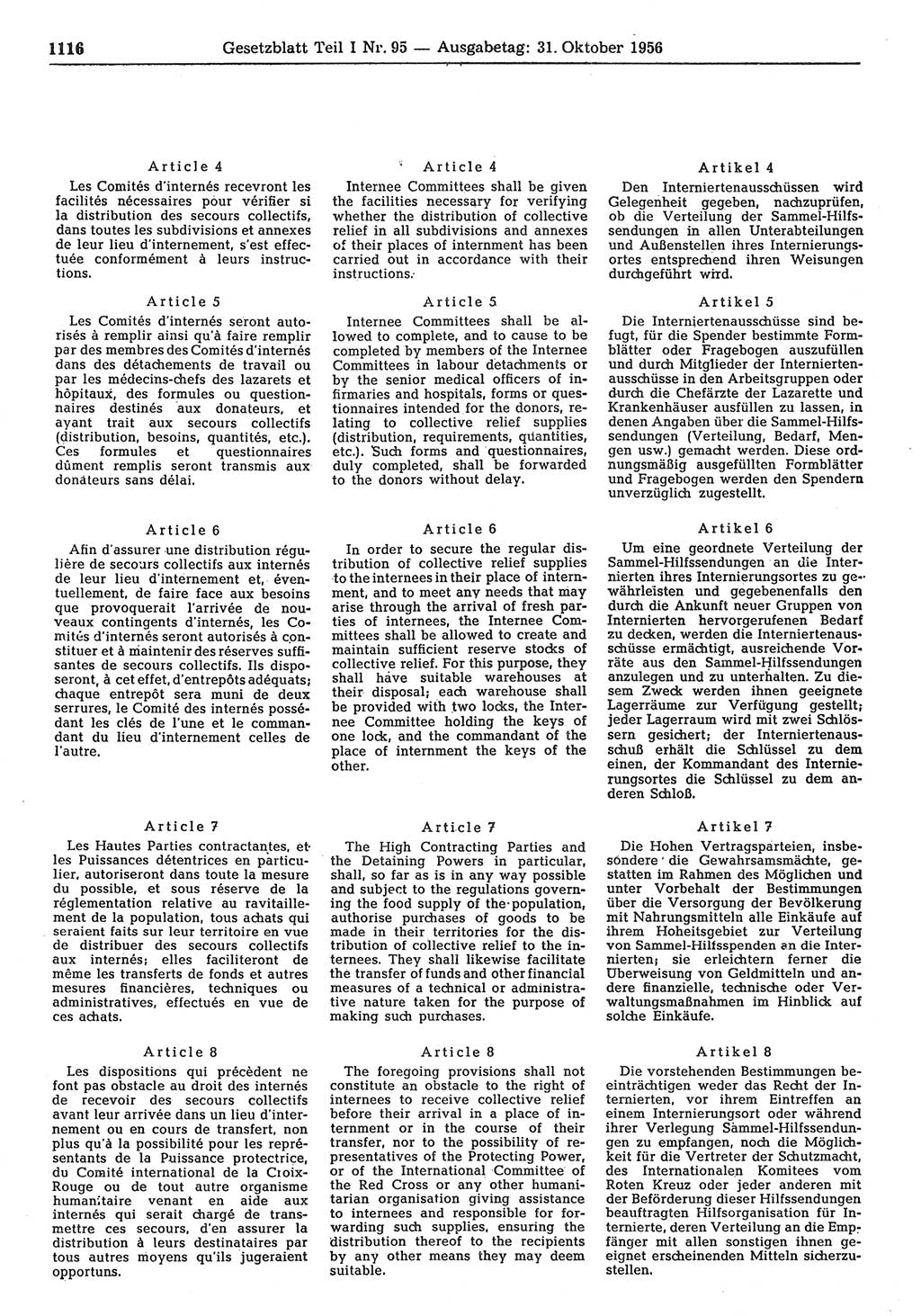 Gesetzblatt (GBl.) der Deutschen Demokratischen Republik (DDR) Teil Ⅰ 1956, Seite 1116 (GBl. DDR Ⅰ 1956, S. 1116)