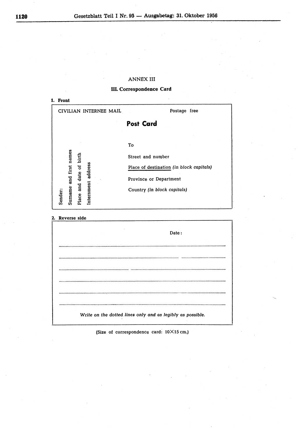 Gesetzblatt (GBl.) der Deutschen Demokratischen Republik (DDR) Teil Ⅰ 1956, Seite 1120 (GBl. DDR Ⅰ 1956, S. 1120)
