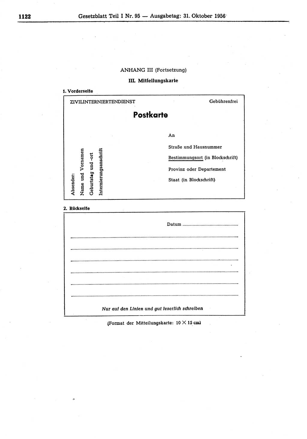 Gesetzblatt (GBl.) der Deutschen Demokratischen Republik (DDR) Teil Ⅰ 1956, Seite 1122 (GBl. DDR Ⅰ 1956, S. 1122)