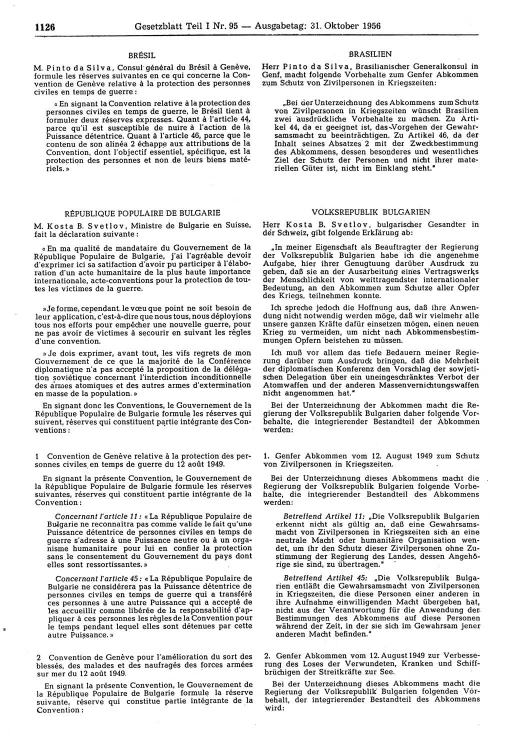 Gesetzblatt (GBl.) der Deutschen Demokratischen Republik (DDR) Teil Ⅰ 1956, Seite 1126 (GBl. DDR Ⅰ 1956, S. 1126)