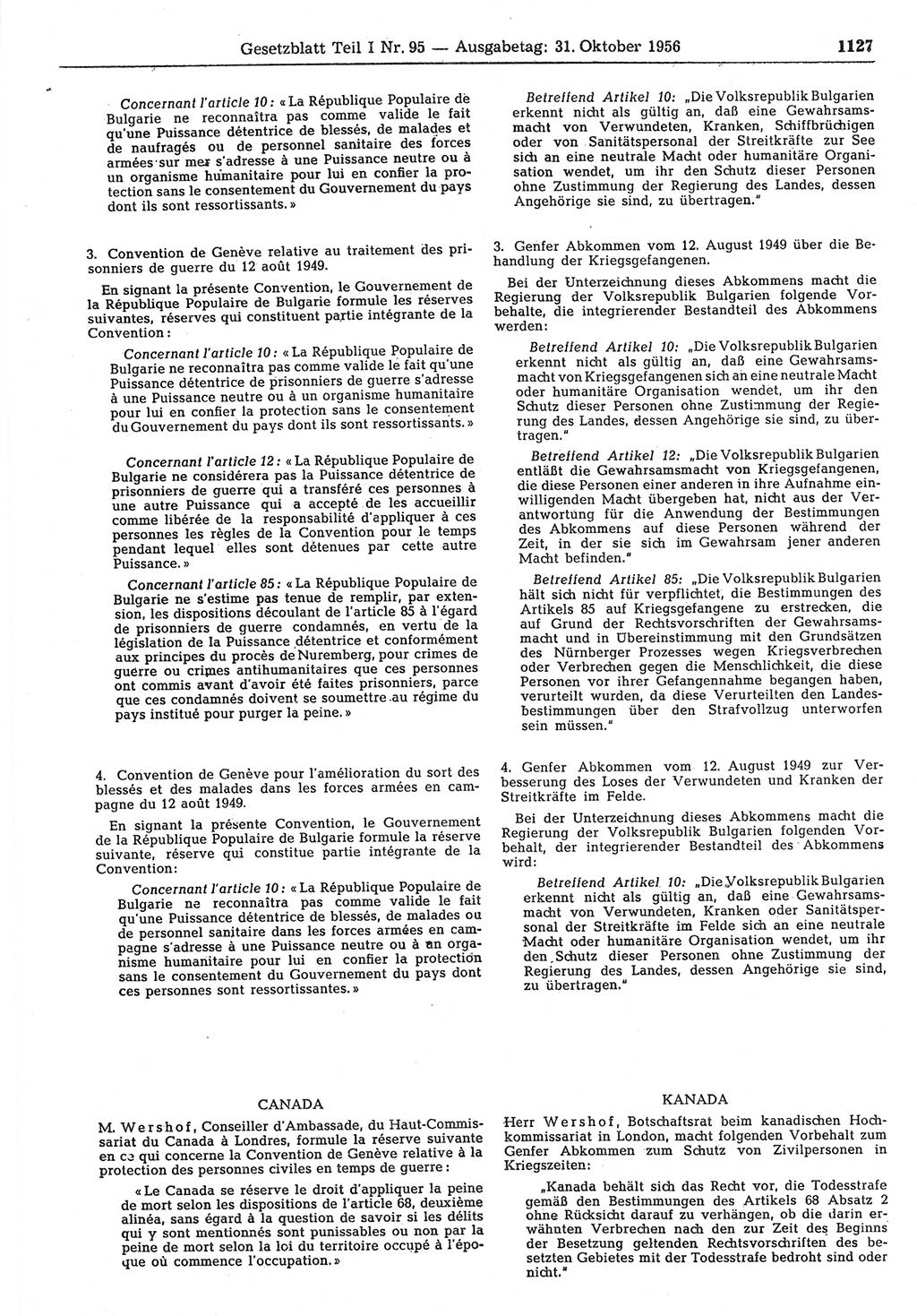 Gesetzblatt (GBl.) der Deutschen Demokratischen Republik (DDR) Teil Ⅰ 1956, Seite 1127 (GBl. DDR Ⅰ 1956, S. 1127)