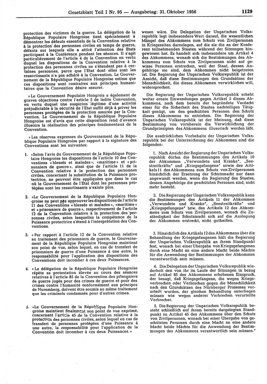 Gesetzblatt (GBl.) der Deutschen Demokratischen Republik (DDR) Teil Ⅰ 1956, Seite 1129 (GBl. DDR Ⅰ 1956, S. 1129)