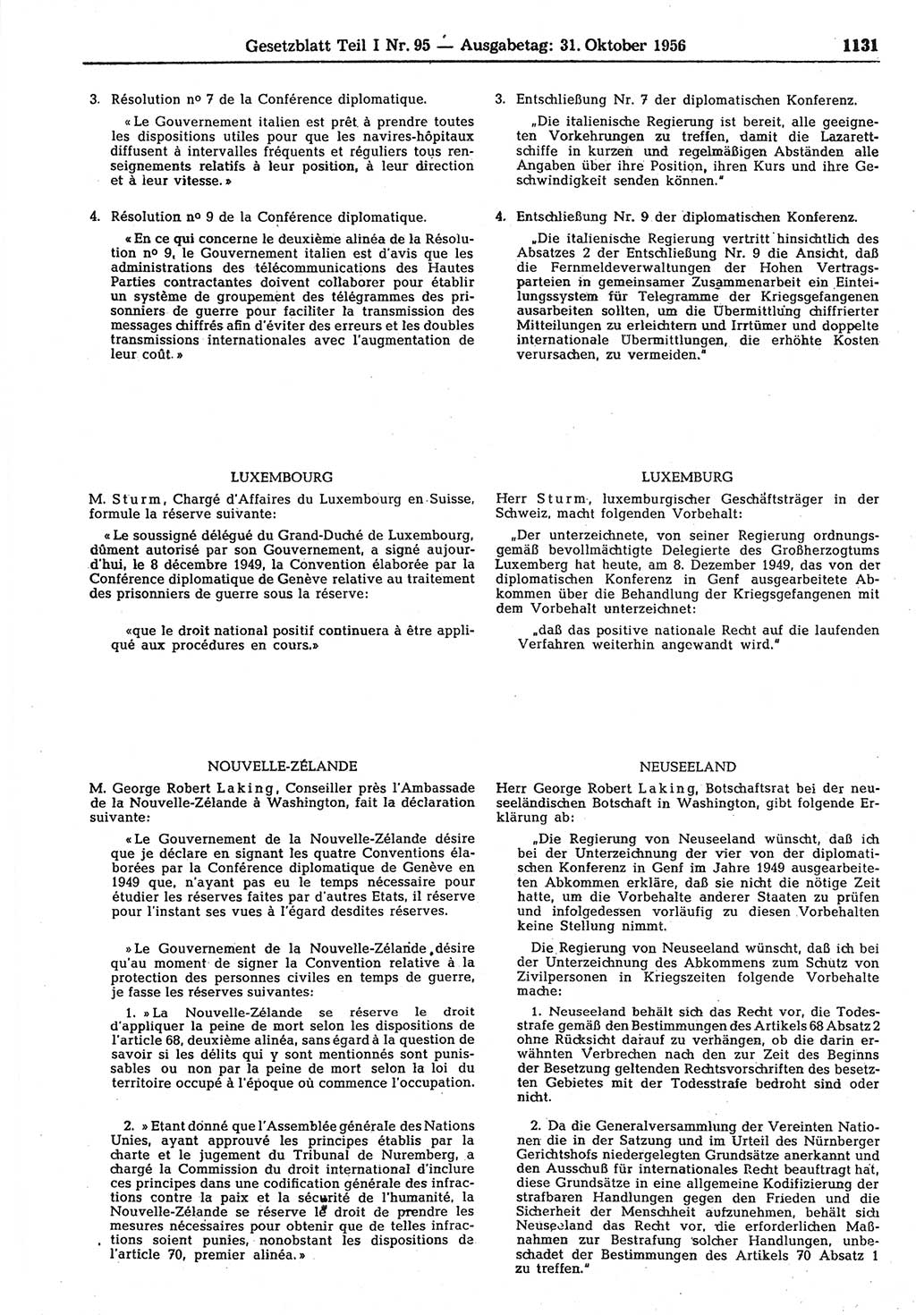 Gesetzblatt (GBl.) der Deutschen Demokratischen Republik (DDR) Teil Ⅰ 1956, Seite 1131 (GBl. DDR Ⅰ 1956, S. 1131)