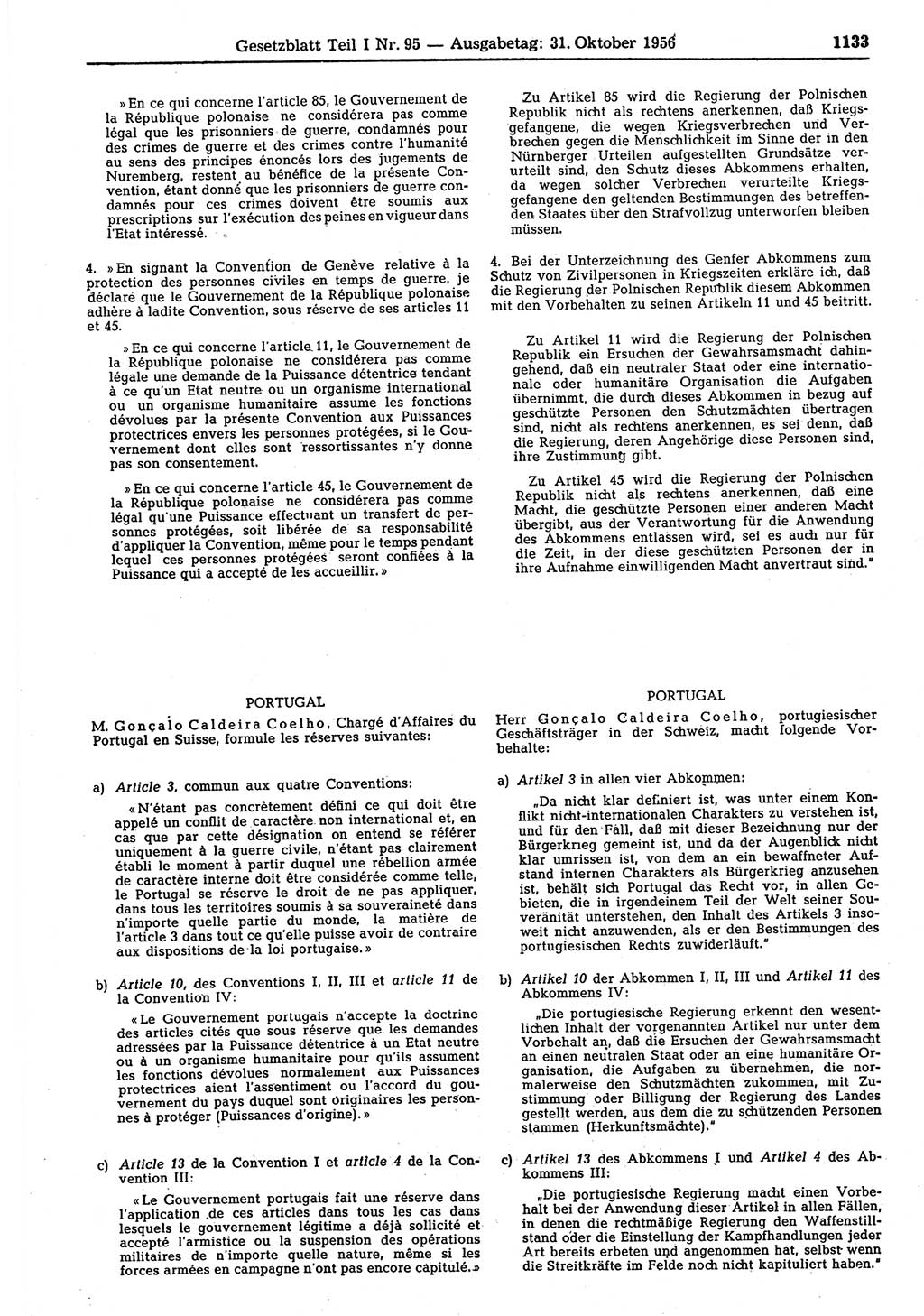 Gesetzblatt (GBl.) der Deutschen Demokratischen Republik (DDR) Teil Ⅰ 1956, Seite 1133 (GBl. DDR Ⅰ 1956, S. 1133)