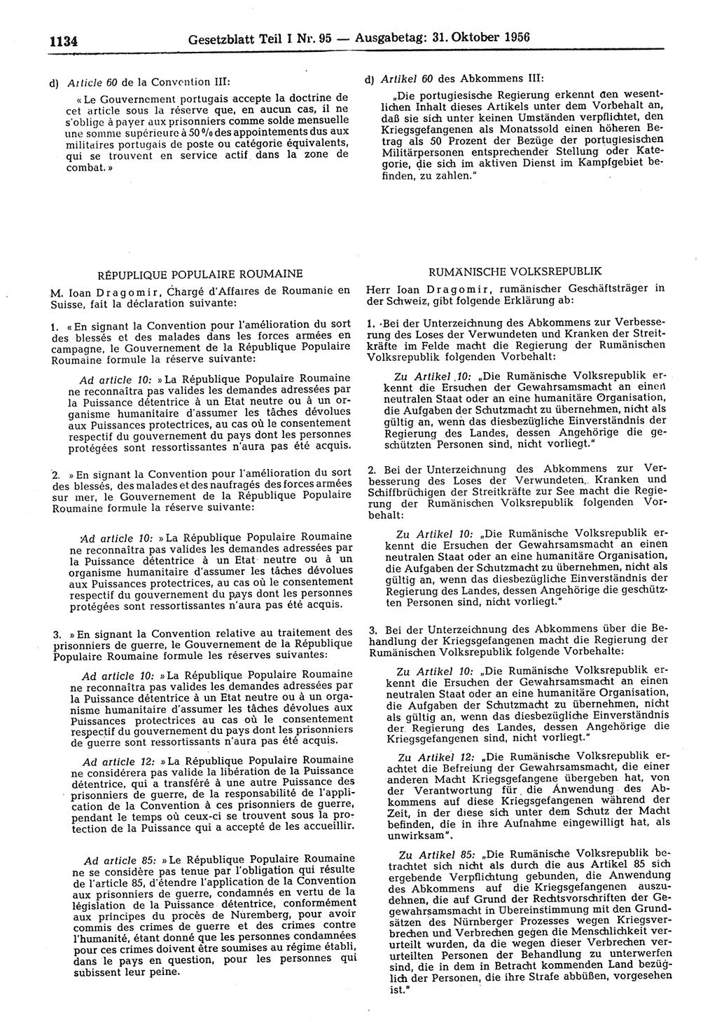 Gesetzblatt (GBl.) der Deutschen Demokratischen Republik (DDR) Teil Ⅰ 1956, Seite 1134 (GBl. DDR Ⅰ 1956, S. 1134)